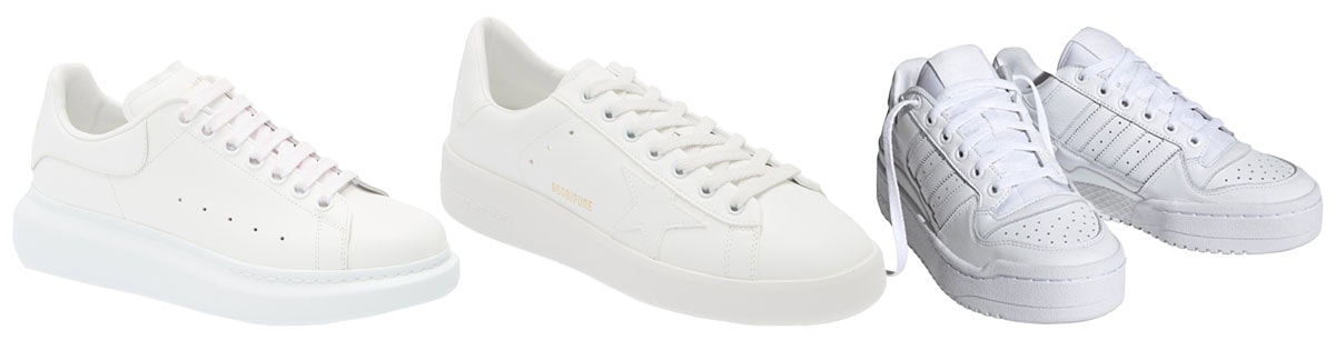 Minimal white sneakers showed how clean, all-white styles remained wearable but no longer functioned as the default choice for every outfit