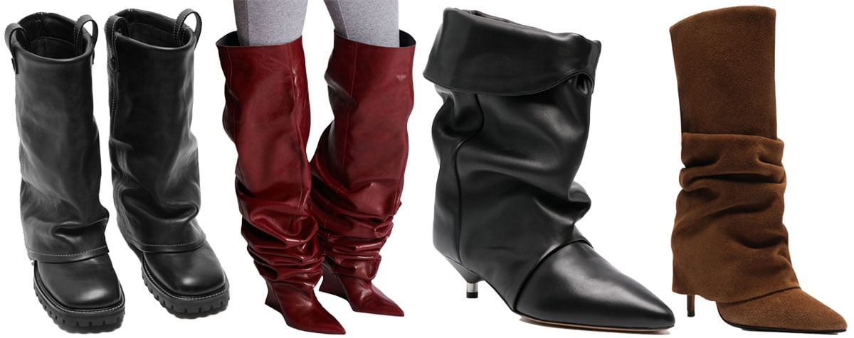 Acne Studios Folded Leather Boots; Balmain Ruched Wedge Boots; Isabel Marant Edrik Boot; Schutz Mikki Up Cloak Boot