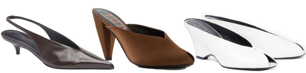 Proenza Schouler Slash Pointed-Toe Slingback Pump; Jude Paw Mule; Khaite Cloak Leather Peep-Toe Wedge Mules