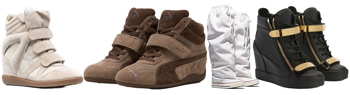 Isabel Marant Bekett High-Top Wedge Sneaker; Puma Speedcat Wedges; Converse x Vaquera Chuck Taylor All Star XXXHi Slouch Wedges; Giuseppe Zanotti Coby Wedge Sneakers