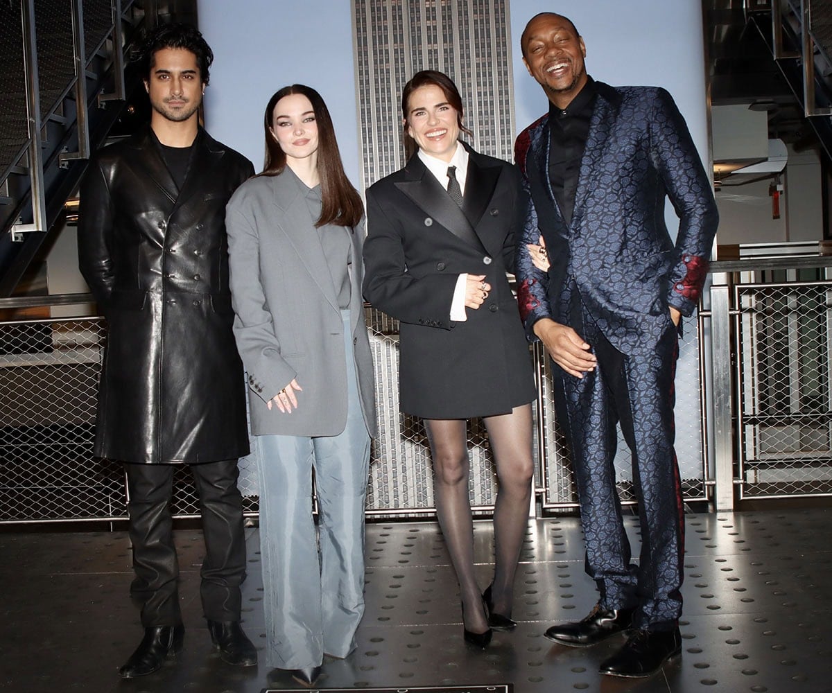The cast of 56 Days, Avan Jogia, Dove Cameron, Karla Souza and Dorian Missick, celebrate the release of their Amazon Prime series at the Empire State Building