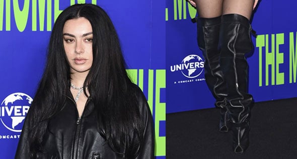 Charli XCX Debuts August Barron Slouchy Thigh-High Boots and Leather Jacket Dress at ‘The Moment’ Premiere