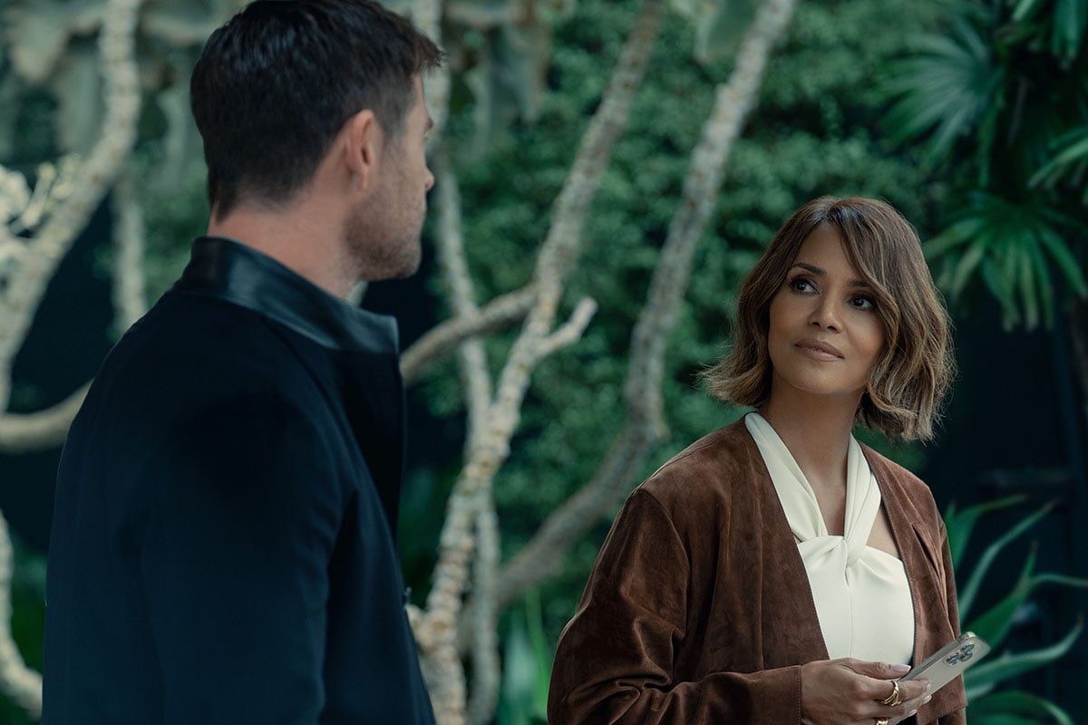 Chris Hemsworth stars as notorious thief Mike Davis, with Halle Berry as insurance broker Sharon Colvin, in the crime thriller film Crime 101