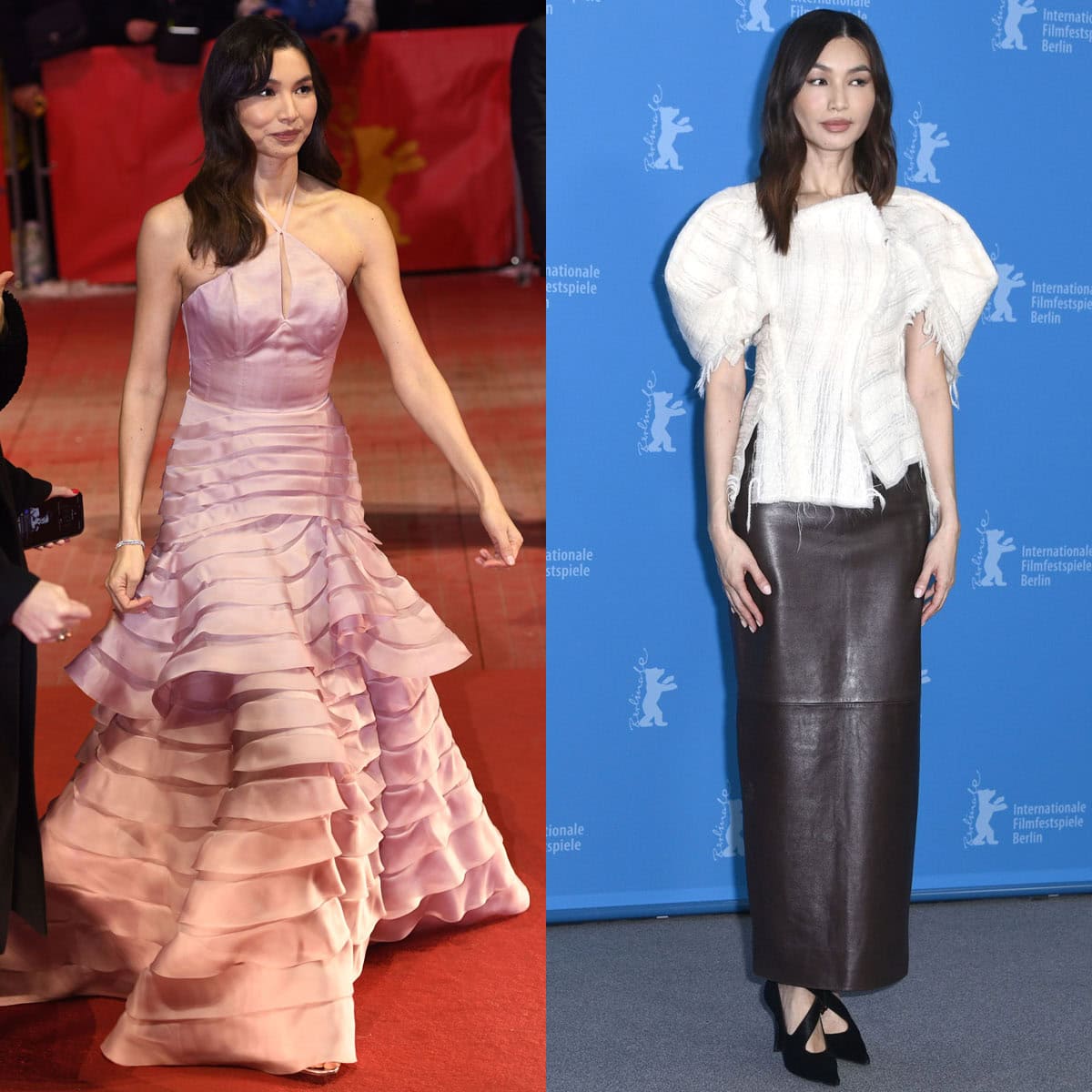 Gemma Chan stuns in a pink Robert Wun gown at the Berlinale premiere of Josephine and in a black and white Khaite look with matching pumps at the photocall