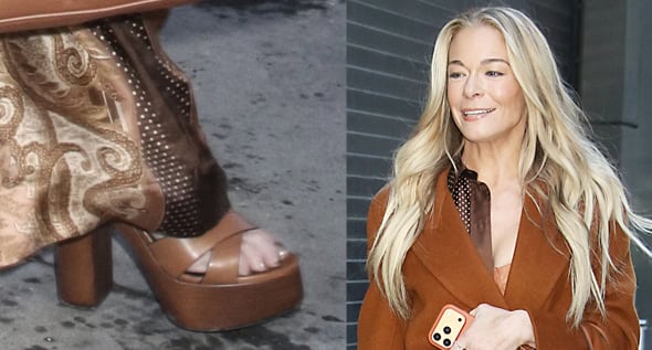 LeAnn Rimes Towers in 5-Inch Saint Laurent “Bianca” Platforms and Zimmermann Paisley for GMA