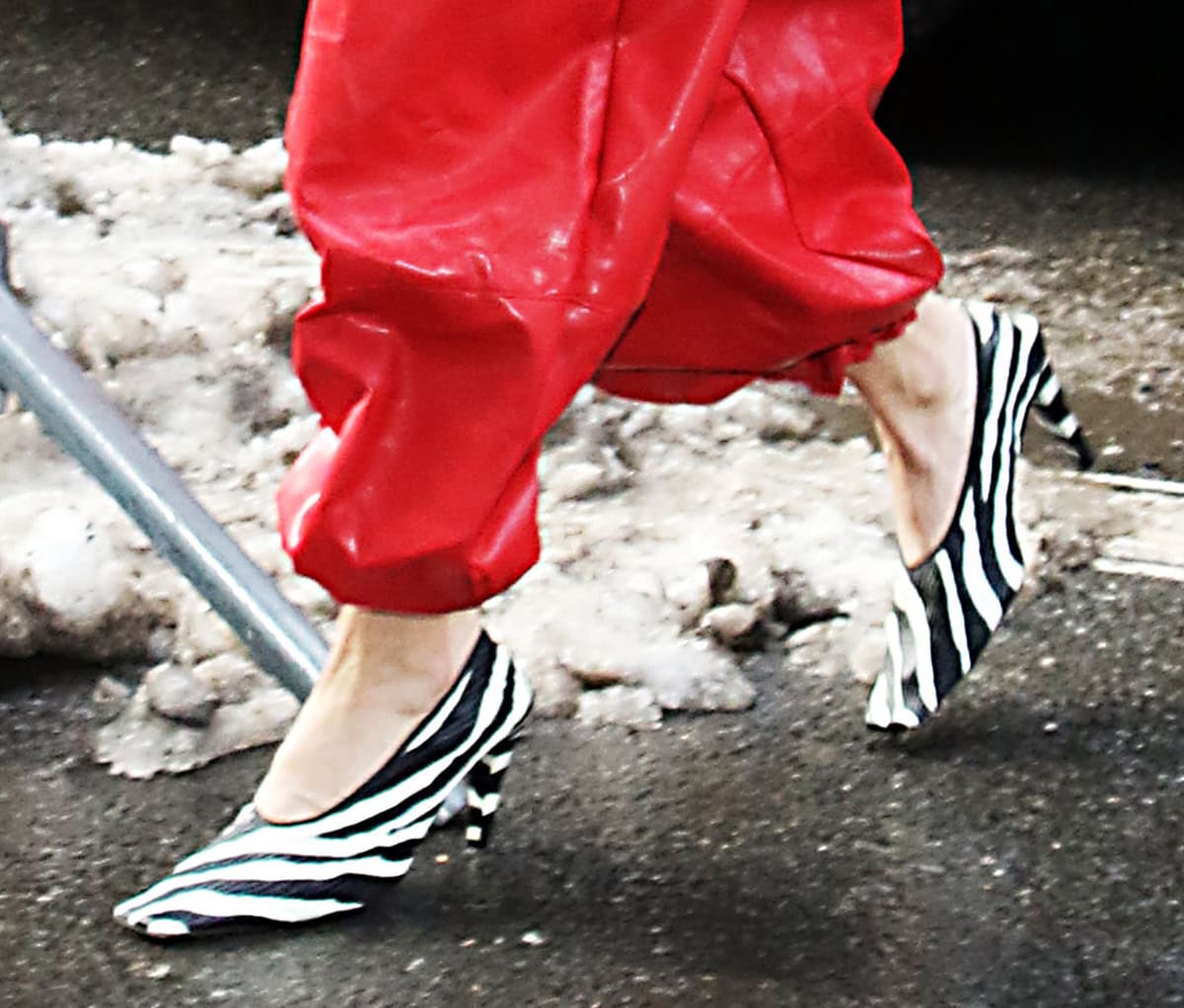 Lisa Rinna commands attention in her black-and-white zebra-striped glove pumps
