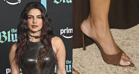 Priyanka Chopra Rocks Black Suede Studio ‘Brea’ Mules and Custom Film Armor at ‘The Bluff’ Premiere