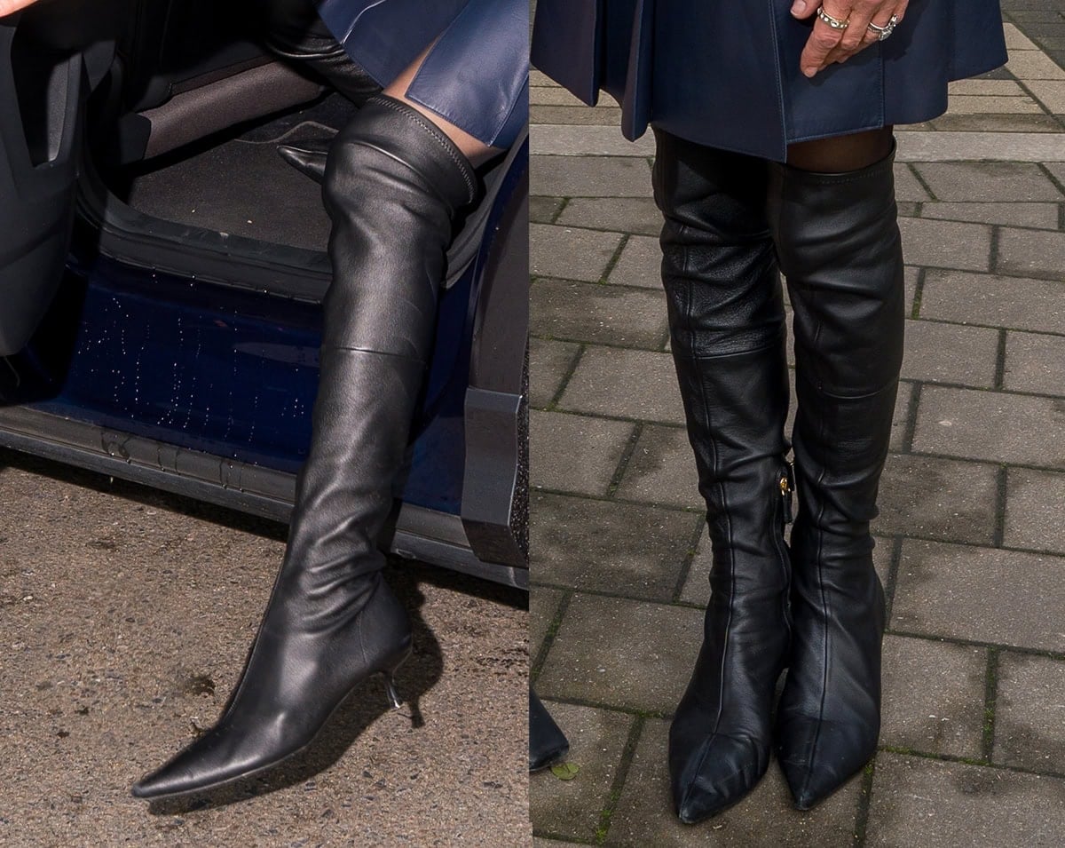 Selma Blair goes the edgy route in a pair of black over-the-knee boots with pointed toes and kitten heels