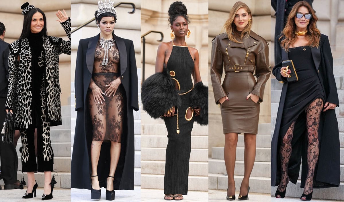 Demi Moore, Teyana Taylor, Jodie Turner-Smith, Chiara Ferragni, and Carla Bruni show off their unique take on Schiaparelli's signature whimsical aesthetic in stunning outfits and heels at the Schiaparelli Haute Couture Spring/Summer 2026 show during Paris Fashion Week