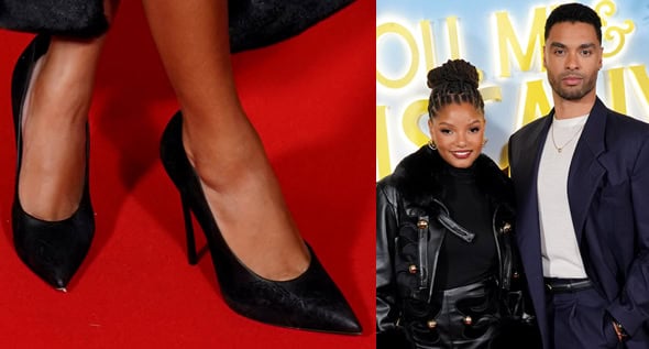 Halle Bailey Serves Sleek Drama in Casadei Blade Lingerie Pumps and Black Leather Raisa Vanessa Set for the You, Me & Tuscany Screening