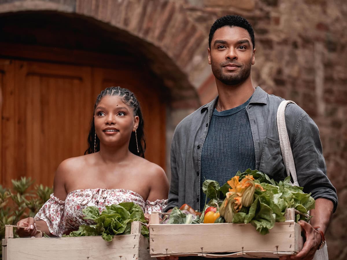 Halle Bailey and Regé-Jean Page share a sun-drenched moment in You, Me & Tuscany, the Kat Coiro-directed rom-com set against the Italian countryside