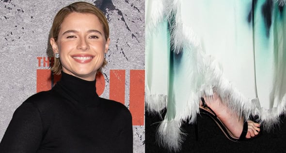 Jessie Buckley Pairs Gianvito Rossi “Ribbon” Heels With Feathered Chanel at The Bride! Premiere
