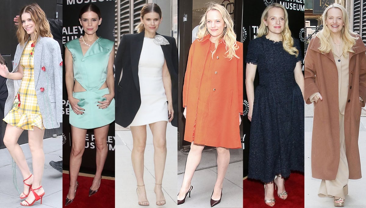 Kate Mara and Elisabeth Moss step out in New York City wearing polished mini and midi dresses paired with sleek heels from Duha, Giuseppe Zanotti, and Alexandre Birman while promoting their Apple TV+ psychological thriller Imperfect Women