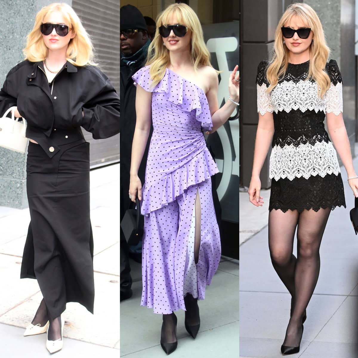 Kathryn Newton promotes Ready or Not 2 in stylish Jimmy Choo & Rodo pumps, rocking dresses by Sportmax and Carolina Herrera