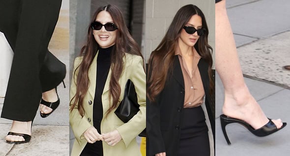 Olivia Munn Pairs Paris Texas and Victoria Beckham Mules With Matcha-Green Ami Tailoring