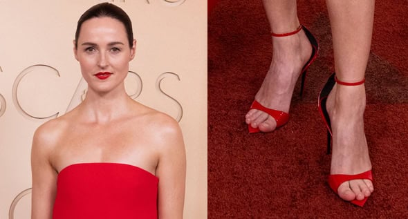 Renate Reinsve Leads the Red-Hot Trend in Giuseppe Zanotti “Intriigo” Sandals and Louis Vuitton at the 2026 Oscars