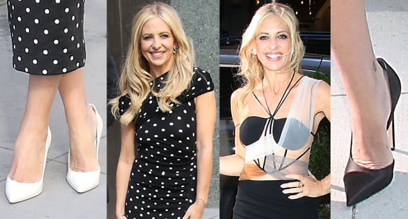 Sarah Michelle Gellar Trades Polka-Dot Self-Portrait for Seductive Nensi Dojaka Mini in Louboutin and Jimmy Choo
