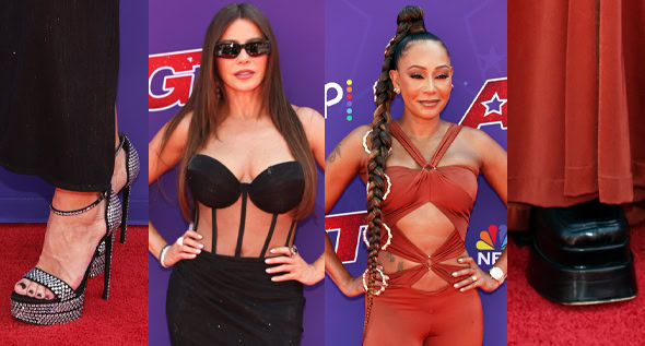 Sofia Vergara & Mel B Kick Off AGT Season 21 in Dolce & Gabbana Crystal Sandals and Croc Platform Boots