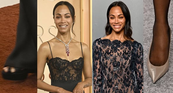 Zoe Saldana’s 2026 Oscars Footwear: From Saint Laurent “Chandelle” Platforms to “P.A.R.I.S.” Slingback Pumps