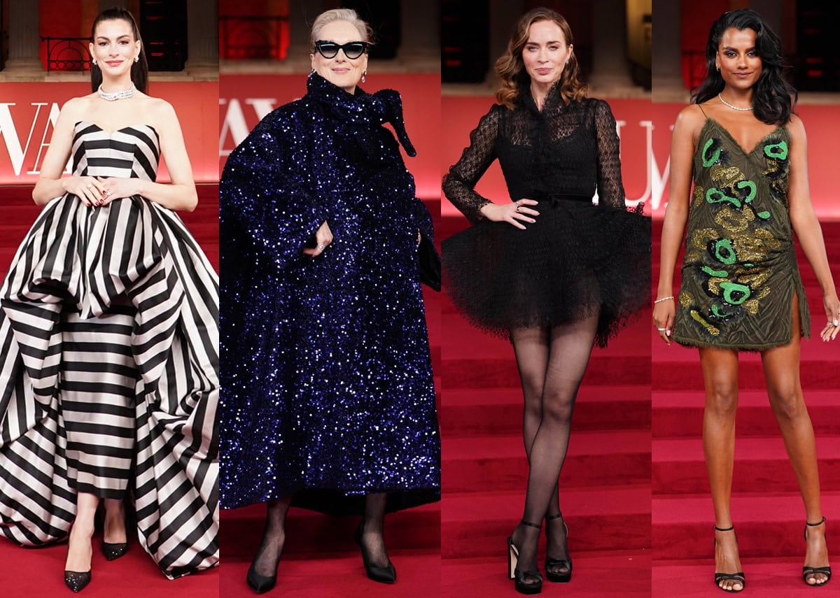 Anne Hathaway, Meryl Streep, Emily Blunt, and Simone Ashley attend The Devil Wears Prada's A Night with Runway Gala in party-ready looks and heels at The National Gallery in central London