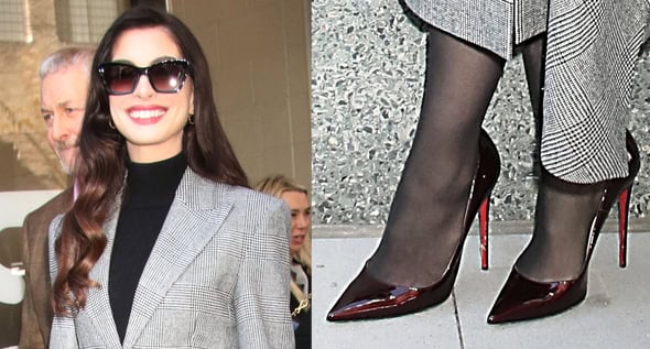 Quiet Power Move: Anne Hathaway’s Burgundy Louboutins & Michael Kors GMA Look