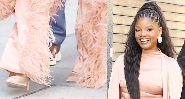 Halle Bailey Takes “Mermaidcore” to Tuscany in Sheer Mesh Femme LA Pumps