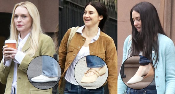 Lindsay Lohan and Shailene Woodley Step Into Spring With White Loafers, Dolce Vita Raffia Mary Janes, and Toms D’Orsay Flats on the Set of Count My Lies