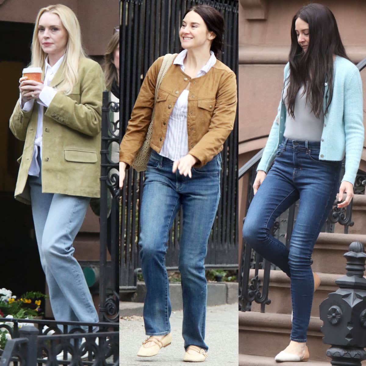 Lindsay Lohan and Shailene Woodley step out in effortlessly polished spring looks—anchored by sleek white loafers, raffia Mary Jane flats, and minimalist D’Orsay styles—while filming Count My Lies in Brooklyn on April 1–2, 2026