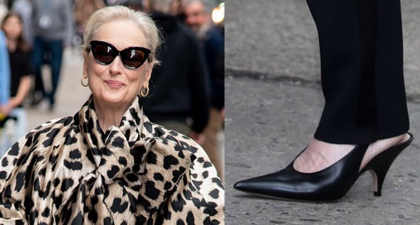 Meryl Streep Channels Miranda Priestly in Gianvito Rossi “Sofia Sling” Pumps and Cheetah Givenchy Coat