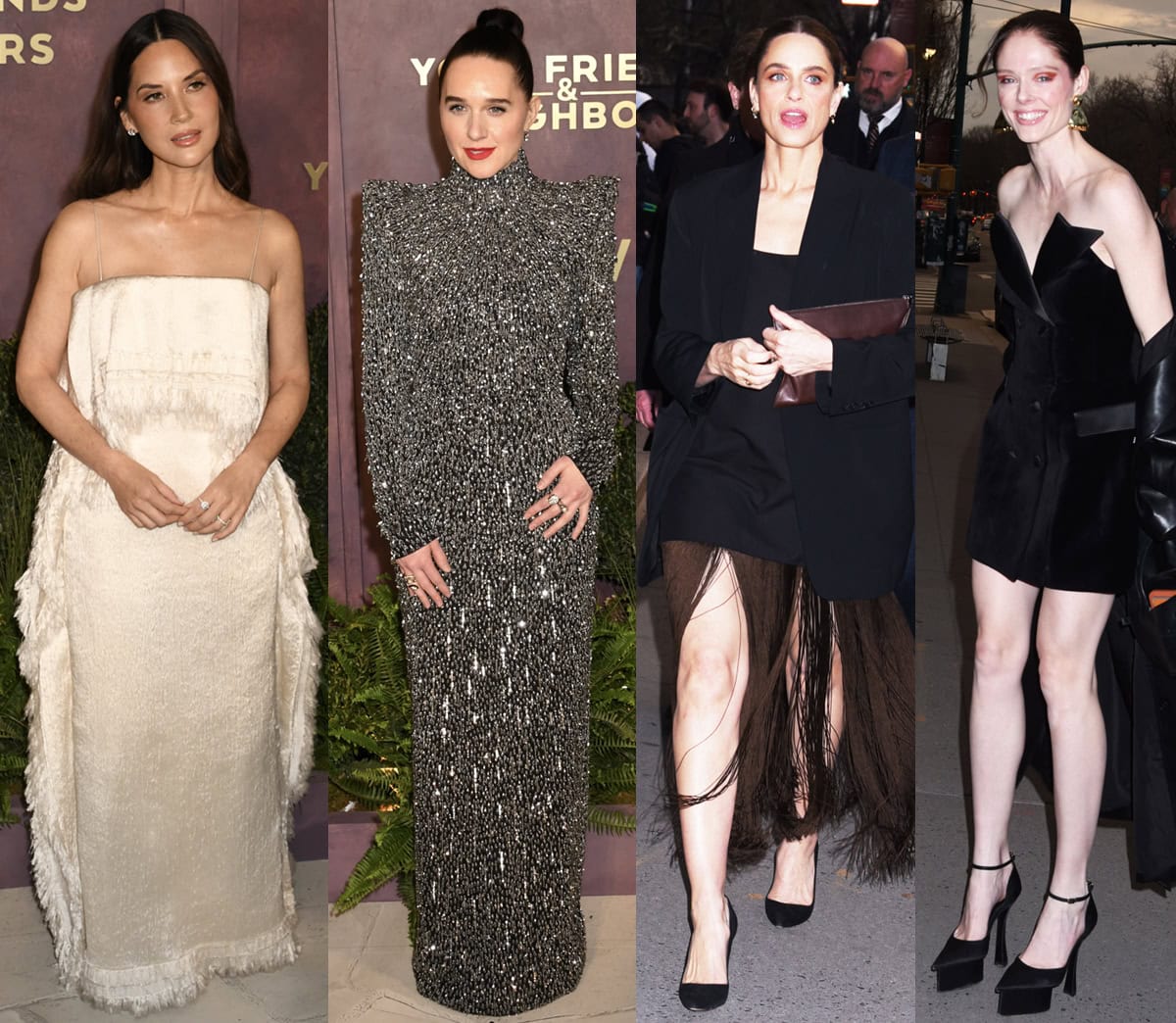 Olivia Munn, Lena Hall, Amanda Peet, and Coco Rocha showcase a striking range of textures and silhouettes—from minimalist strappy heels to sculptural platform pumps—while stepping out in distinctive dresses at Apple TV’s Your Friends & Neighbors Season 2 premiere at the New York Historical Society on March 30, 2026, in New York City