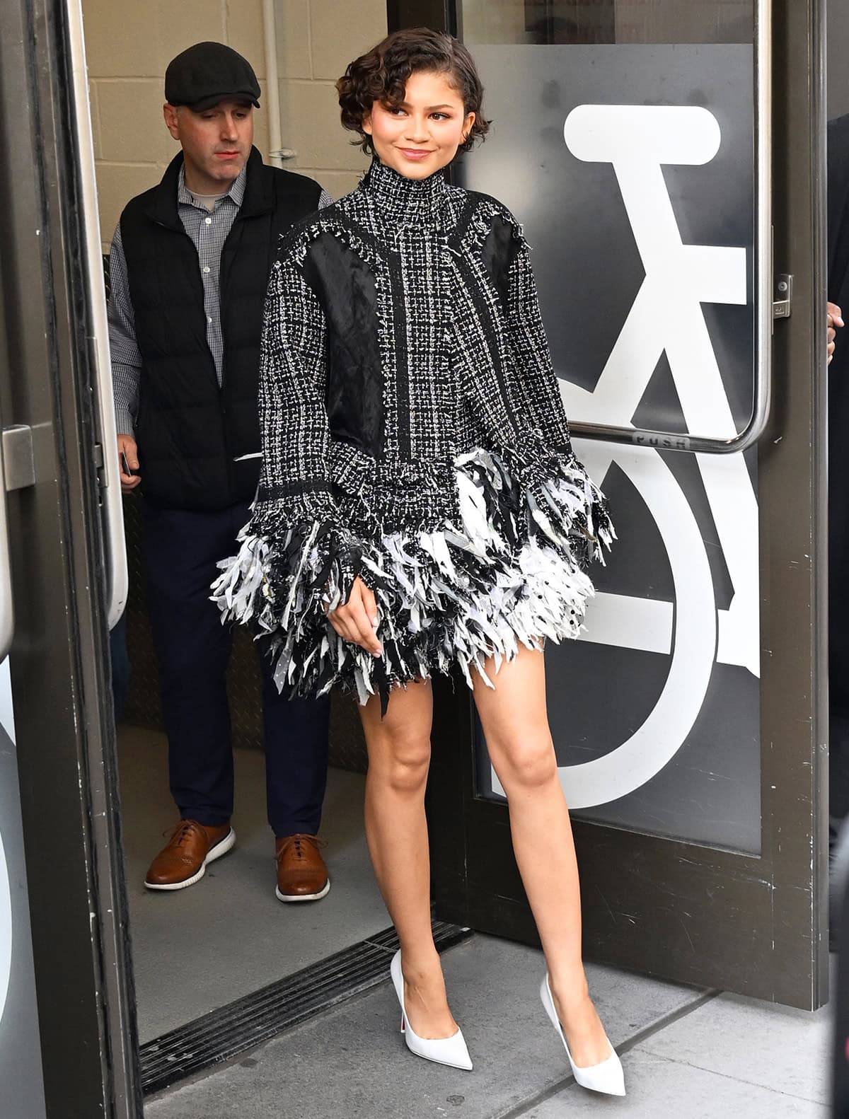 Zendaya ditches bridal dresses for a whimsical Erdem feather look with white Louboutins as she promotes The Drama on Good Morning America