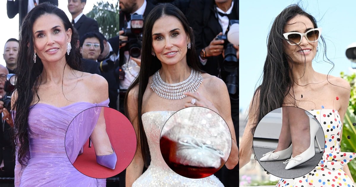 Demi Moore’s Cannes 2026 Shoes: Custom Purple Gucci Heels, Sequined ...