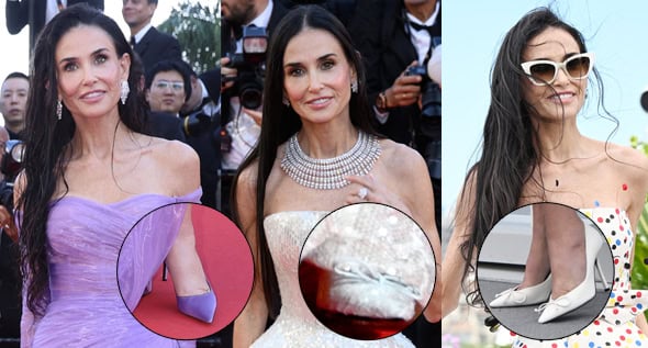Demi Moore Rules Cannes 2026 in Sculptural Jacquemus Bow Pumps and Custom Purple Gucci Heels