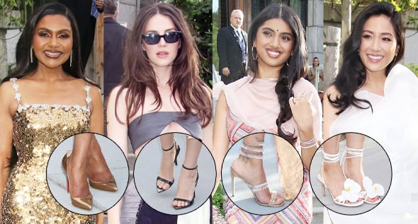 From Mindy Kaling’s Shard-Sequin Gold Louboutins to Constance Wu’s 3D Orchid Heels: Every Shoe Look From the Not Suitable for Work Premiere