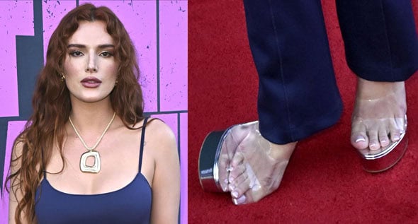 Bella Thorne Debuts Christian Louboutin’s Towering “Just Nothing Alta” Mules (And Almost Loses Her Footing!)