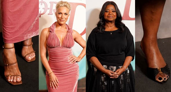 Hannah Waddingham in Sculptural Stella McCartney Sandals & Octavia Spencer in Saint Laurent Mules at Ride or Die Premiere