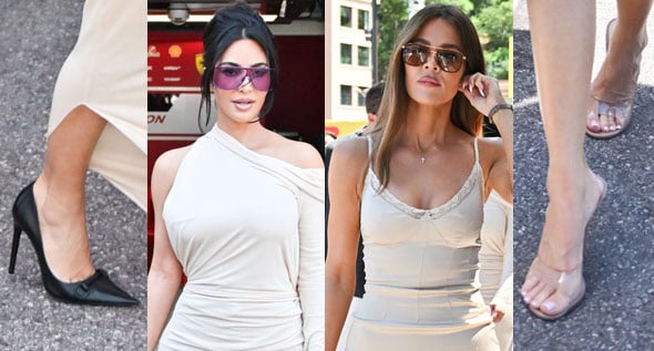 Kim and Khloé Kardashian Take the Monaco Grand Prix in Matching Cream Dresses, But Their Footwear Tells Two Different Stories