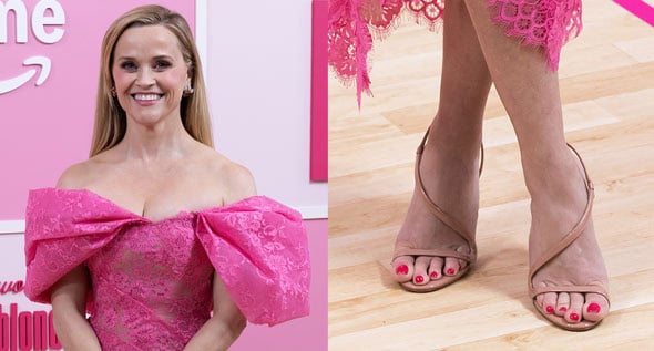 Reese Witherspoon Swaps Pink for Nude Christian Louboutin “Rosa Z” Sandals at ‘Elle’ Premiere