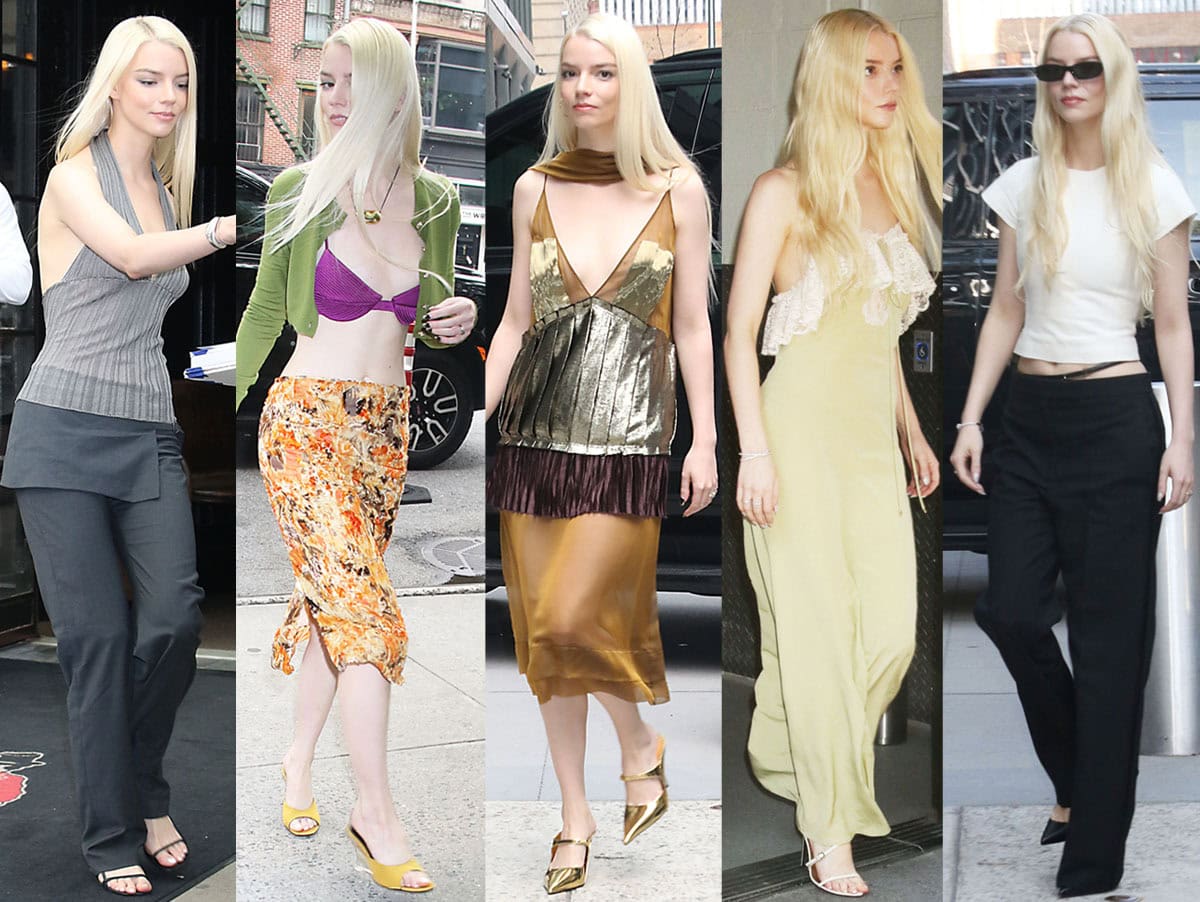 Anya Taylor-Joy showcases five distinct summer looks, pairing Reformation, Balmain, Ferragamo, Giuseppe Zanotti, and Christian Louboutin heels with each stop on the Lucky press tour