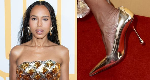 Kerry Washington Shines in Mirrored Gold Jimmy Choo Ixia Pumps and Scalloped Oscar de la Renta Gown