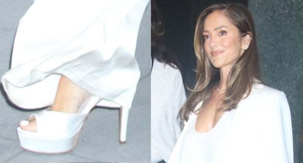 Minka Kelly Pairs $399 Sole Bliss Platform Sandals With Sa Su Phi Suit for Ransom Canyon Press