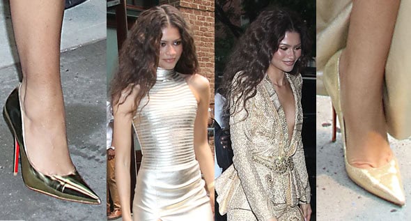Zendaya Pairs Gold Christian Louboutin Pumps With Jitrois Leather and Archival Zuhair Murad
